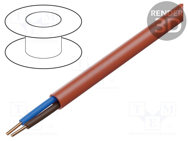 Wire; HDGs; solid; Cu; 2x1,5mm2; LSZH; red; CPR: B2ca