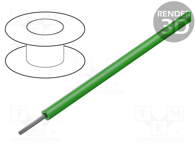 Wire; ThermoThin; stranded; Cu; 24AWG; green; PFA; 600V; 30.5m