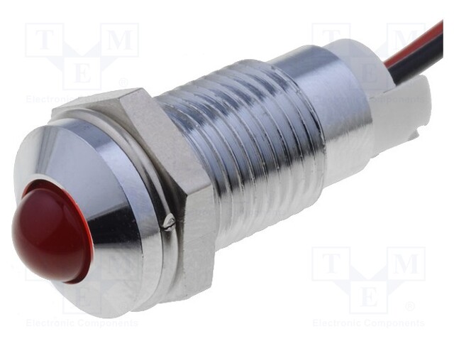 Indicator: LED; prominent; 24VDC; Cutout: Ø8mm; Body: silver