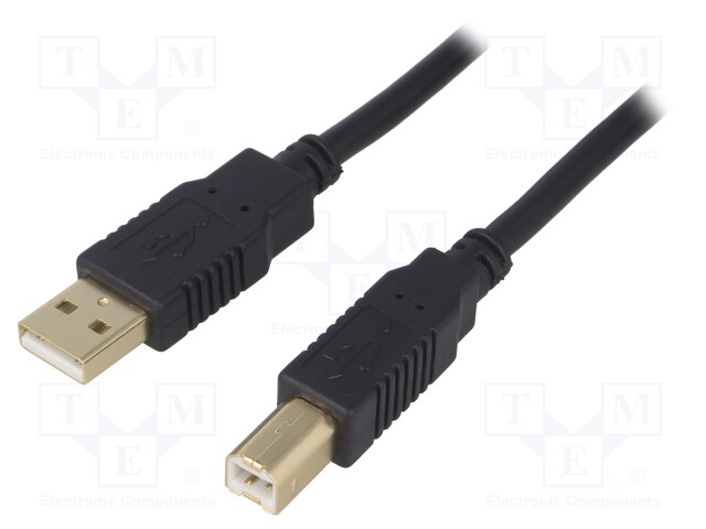 Cable; USB 2.0; USB A plug,USB B plug; gold-plated; 1m; black
