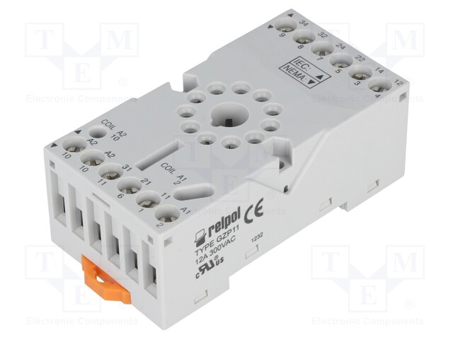 Socket; PIN: 11; 10A; 250VAC; Mounting: DIN,on panel; Series: R15