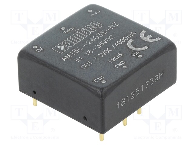 Converter: DC/DC; 15W; Uin: 18÷36V; 3.3VDC; Iout: 4A; 1"x1"; 15g