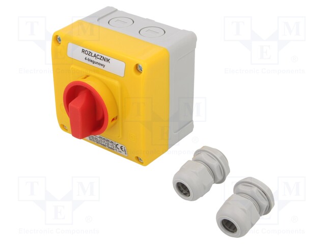 Switch: cam switch; Stabl.pos: 2; 10A; 0-1; Poles: 4; Pos: 2; IP65