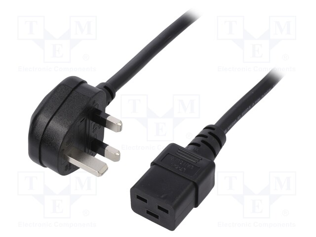Cable; BS 1363 (G) plug,IEC C19 female; 1.8m; black; PVC; 13A