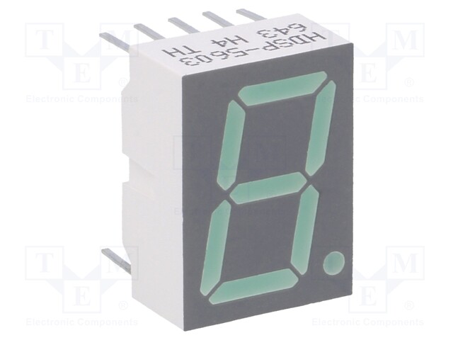 Display: LED; 7-segment; 14.22mm; 0.56"; No.char: 1; green; cathode