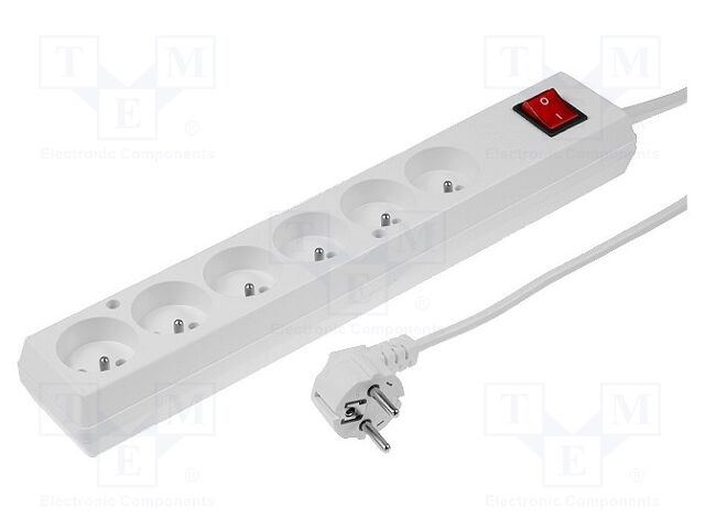 Extension lead; 3x1.5mm2; Sockets: 6; PVC; white; 3m; 16A