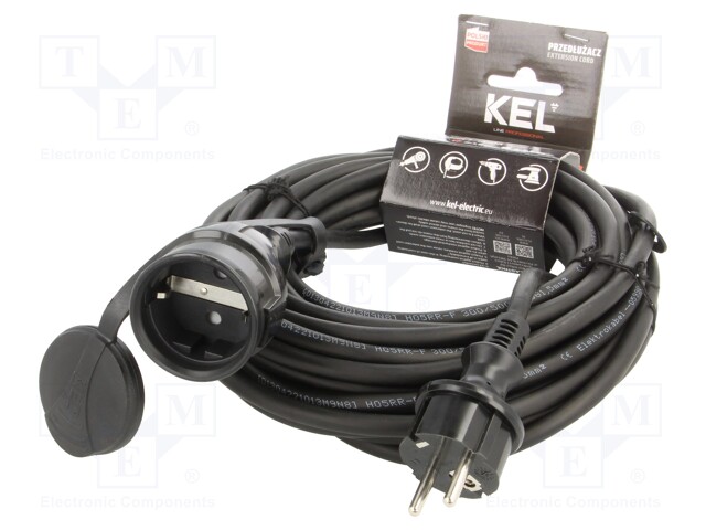 Extension lead; Sockets: 1; rubber; black; 3x1,5mm2; 10m; 16A