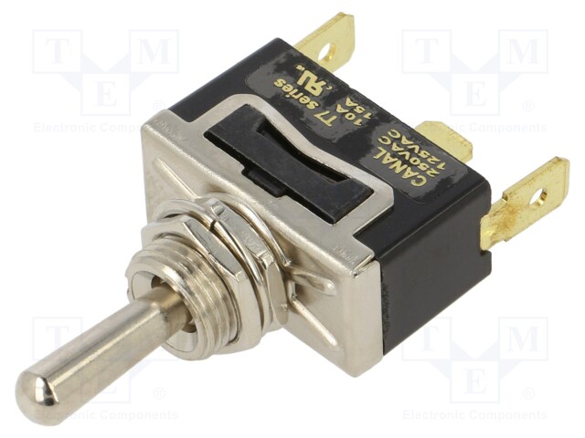 Switch: toggle; Pos: 3; SP3T; ON-OFF-ON; 10A/250VAC; Toggle: round