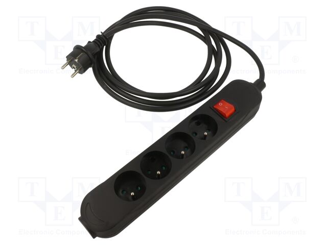 Extension lead; Sockets: 4; rubber; black; 3x1,5mm2; 1.5m; 16A; PRO