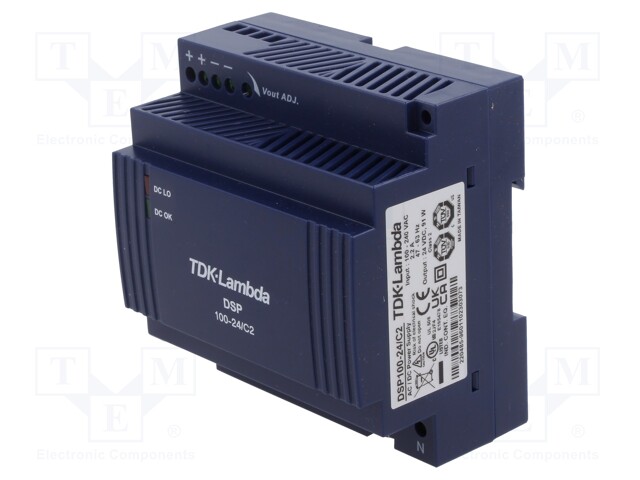 Power supply: switched-mode; for DIN rail; 100W; 24VDC; 3.8A; 89%
