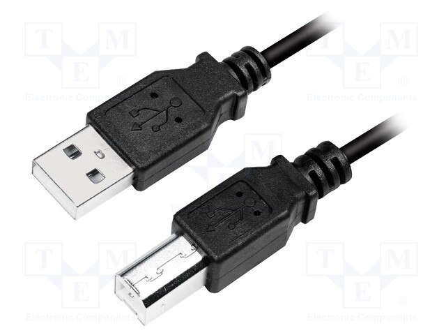 Cable; USB 2.0; USB A plug,USB B plug; nickel plated; 2m; black