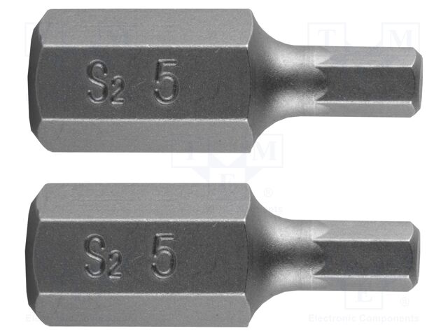 Screwdriver bit; hex key; HEX 5mm; Overall len: 30mm; 2pcs.