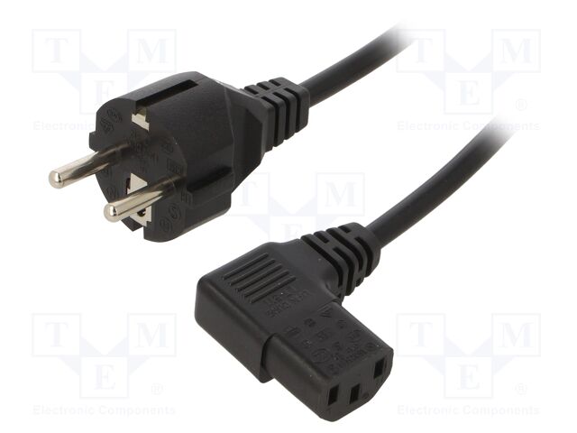 Cable; CEE 7/7 (E/F) plug,IEC C13 female 90°; 3m; black; PVC