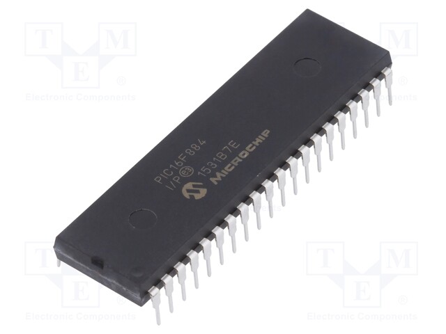 PIC microcontroller; Memory: 7kB; SRAM: 256B; EEPROM: 256B; THT