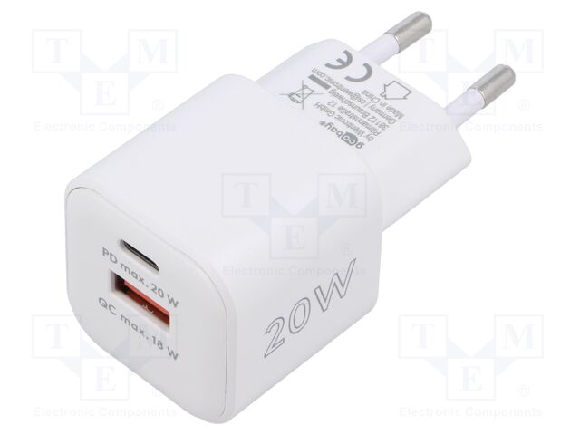Power supply: switching; mains,plug-in; 5÷12VDC; 20W; Apple; white