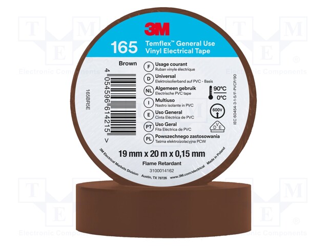 Tape: electrical insulating; W: 19mm; L: 20m; Thk: 0.15mm; brown