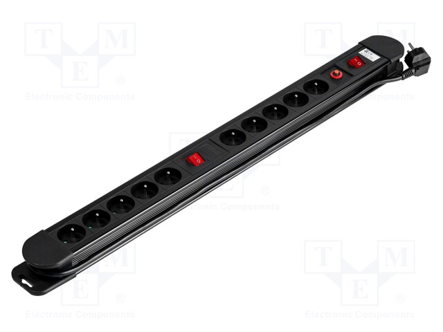 Plug socket strip: protective; Sockets: 10; 230VAC; 16A; black