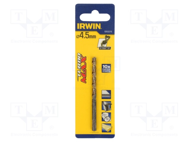 Drill bit; for metal; Ø: 4.5mm; L: 80mm; Working part len: 47mm