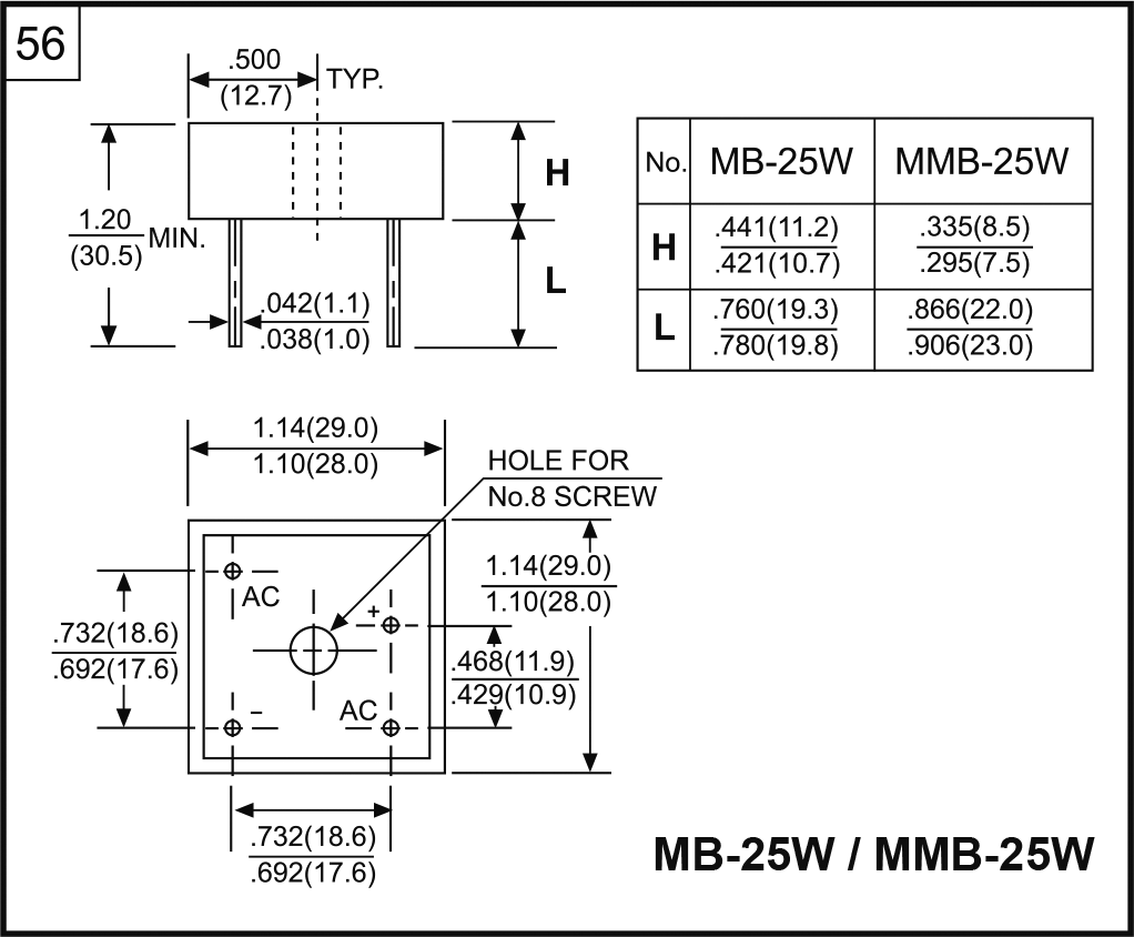 Bridge rectifier: single-phase; Urmax: 1kV; If: 50A; Ifsm: 500A