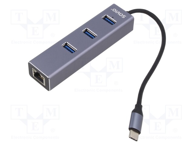 USB to Fast Ethernet adapter with USB hub; USB 3.1; PnP; grey
