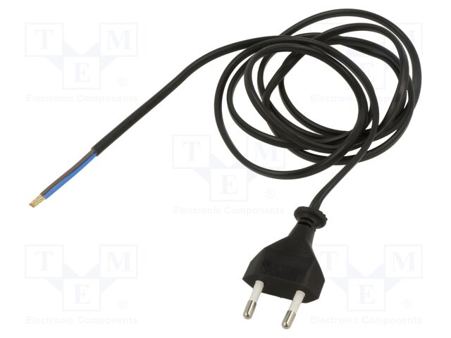 Cable; CEE 7/16 (C) plug,wires; PVC; 2m; black; 2x0,75mm2; 2.5A