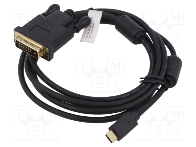 Adapter; DVI-D (24+1) plug,USB C plug; nickel plated; 2m; black
