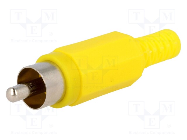 Plug; RCA; male; with strain relief; straight; soldering; yellow