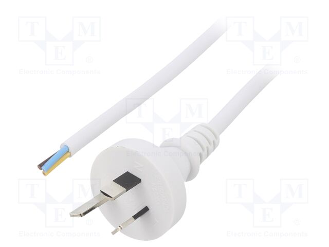 Cable; AS/NZS 3112 (I) plug,wires; PVC; 5m; white; 3x1mm2; 10A