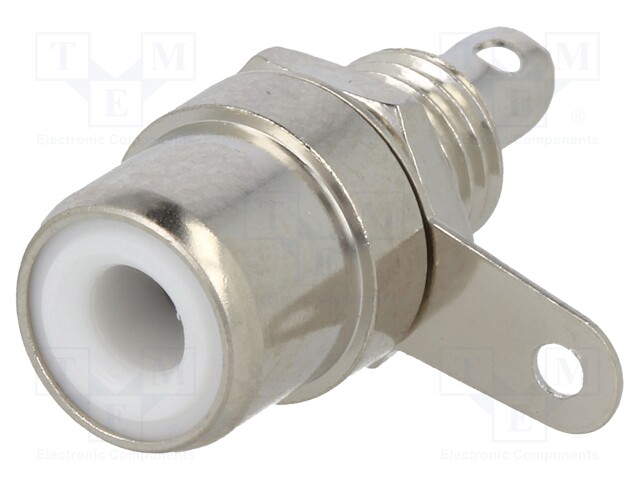 Socket; RCA; female; straight; soldering; brass; nickel plated