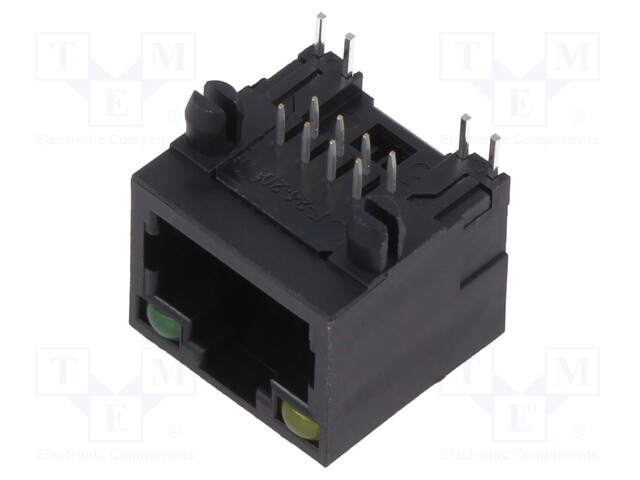Socket; RJ45; PIN: 8; with LED; Layout: 8p8c; on PCBs,PCB snap; THT