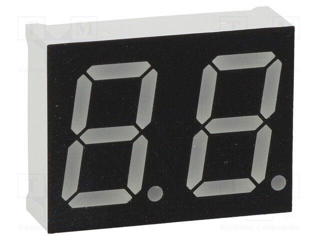 Display: LED; 7-segment; 14.2mm; 0.56"; No.char: 2; blue; 80mcd