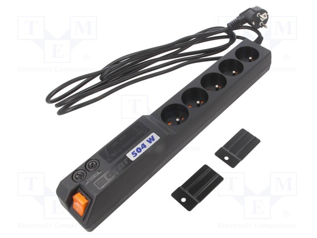 Plug socket strip: protective; Sockets: 5; 250VAC; 10A; black