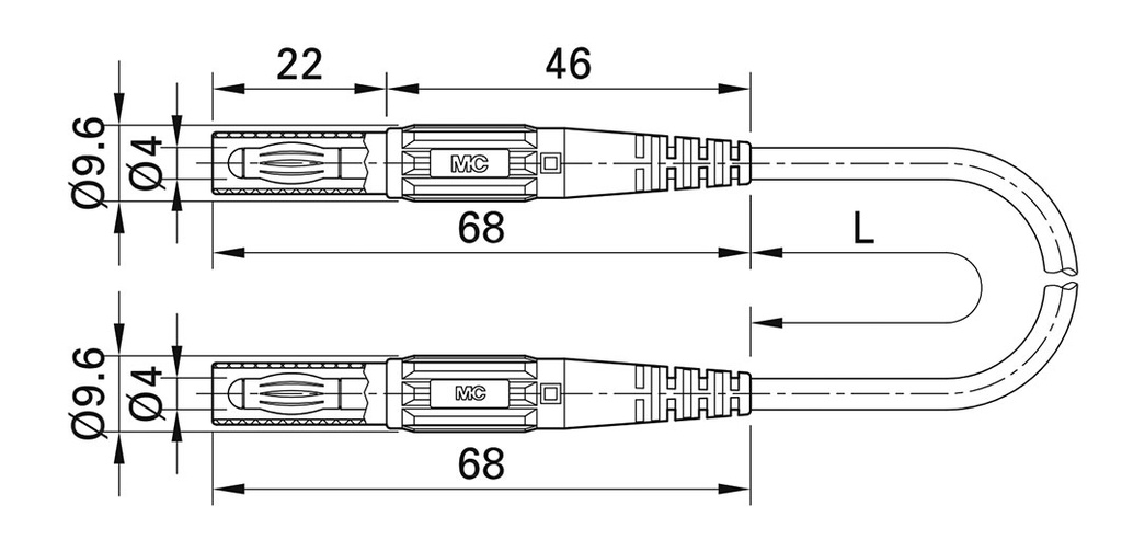 Test lead; 19A; banana plug 4mm x2; insulated; Urated: 1kV; Len: 1m