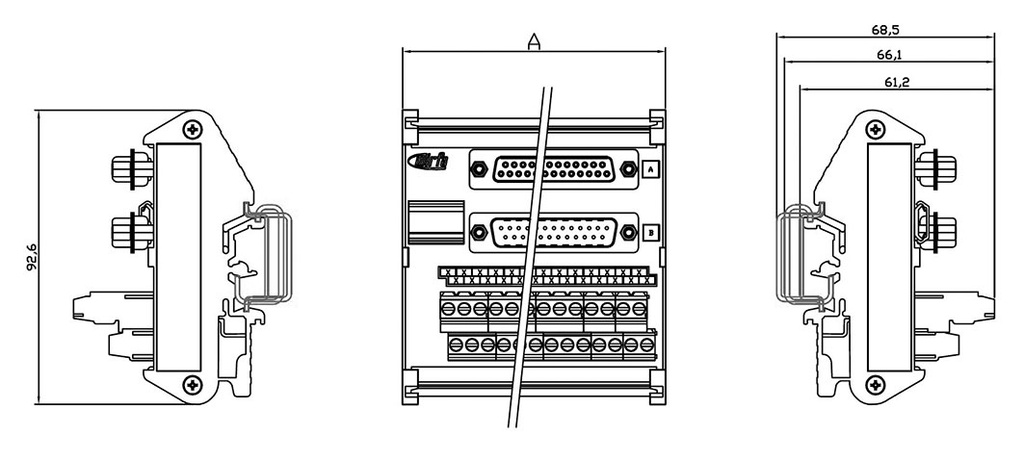 Transition module; Temp: -20÷60°C; W: 59.5mm; D: 68.5mm; H: 92.6mm