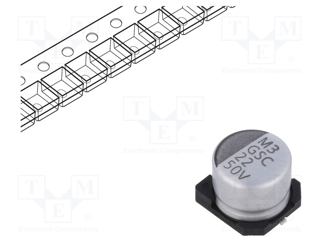 Capacitor: electrolytic; SMD; 22uF; ±20%; -55÷105°C; Series: GSC