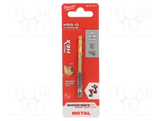 Drill bit; for metal,impact; Ø: 4.8mm