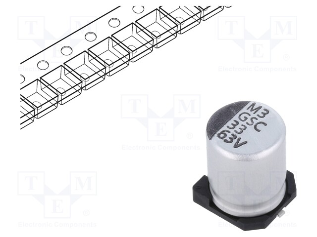 Capacitor: electrolytic; SMD; 33uF; ±20%; -55÷105°C; Series: GSC