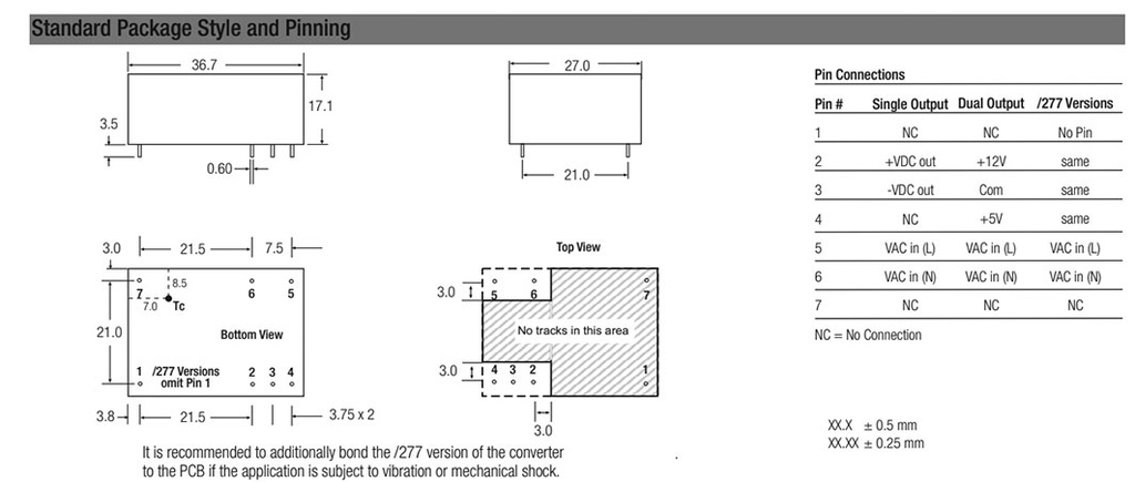 Converter: AC/DC; 4W; Uout: 3.3VDC; Iout: 1.2A; 68%; Mounting: PCB
