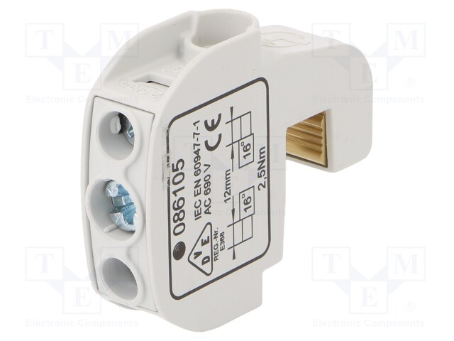 Splice terminal: rail; 16mm2; ways: 1; terminals: 2; grey; 690V; 114A