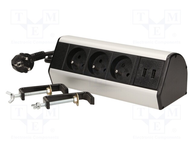Plug socket strip: furniture; 3680W; black-silver; 230VAC; 1.8m