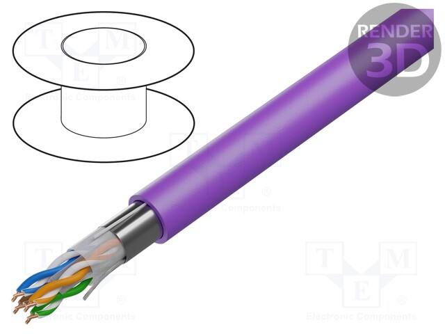 Wire; U/UTP; 6a; solid; Cu; 4x2x23AWG; LSZH; violet; 305m; 72V