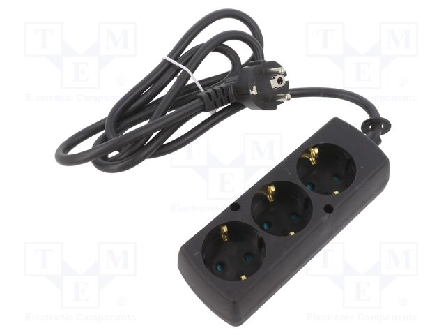 Extension lead; 3x1.5mm2; Schuko; Sockets: 3; PVC; black; Len: 1.5m