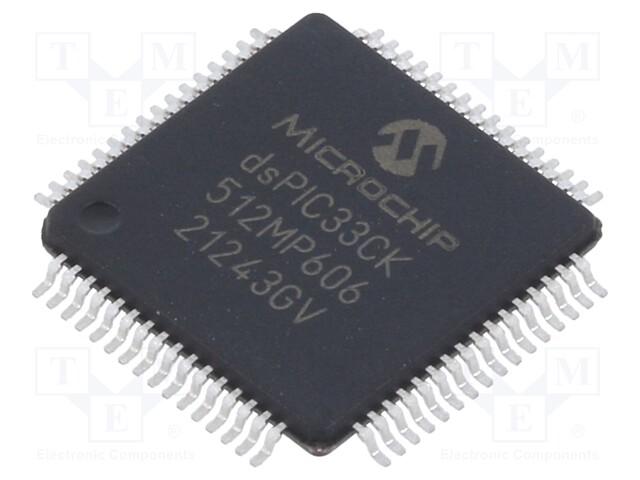 IC: dsPIC microcontroller; SRAM: 64kB; Memory: 512kB; TQFP64; 0.5mm
