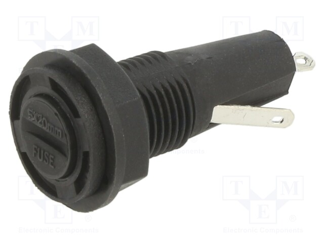 Fuse holder with cover; cylindrical fuses; 5mm; 10A; on panel