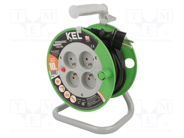 Extension lead; reel; Sockets: 4; PVC; black; 3x1mm2; 10m; 10A
