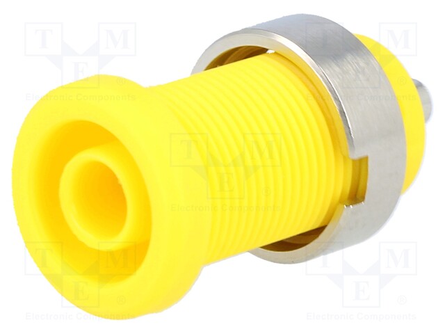 Socket; 4mm banana; 25A; 1kV; yellow; nickel plated; insulated