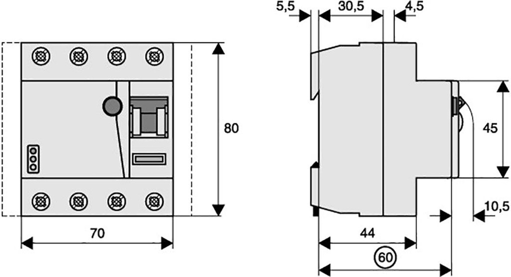 RCD breaker; Inom: 40A; Ires: 30mA; Poles: 4; 240/415VAC; DIN; IP20