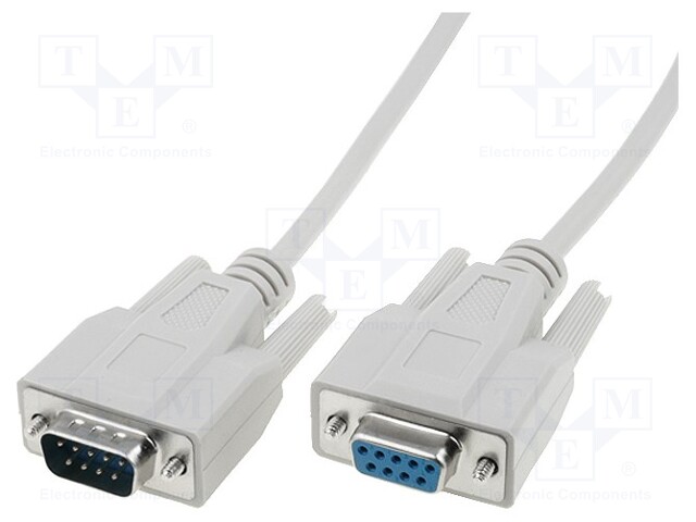 Cable; D-Sub 9pin socket,D-Sub 9pin plug; 10m; grey; shielded