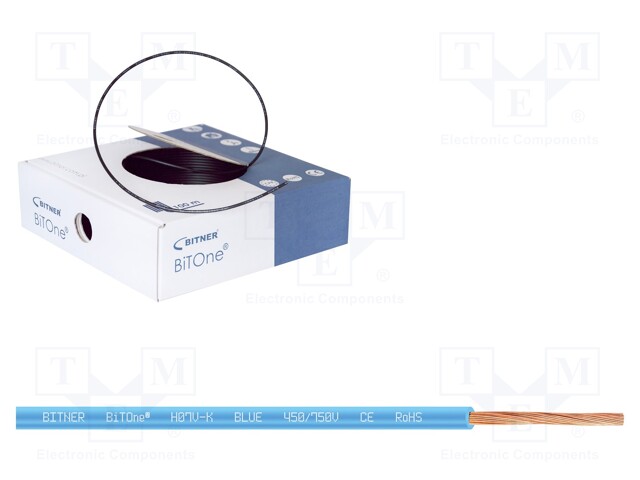 Wire; BiTOne; stranded; Cu; 6mm2; blue; PVC; 450/750V; 100m; Class: 5