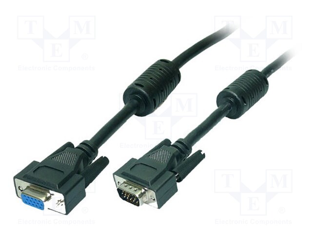 Cable; D-Sub 15pin HD plug,D-Sub 15pin HD socket; black; 10m
